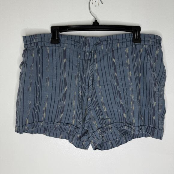 prAna Shorts Womens XL Blue Ikat Stripe Organic Cotton Elastic Waist Pockets - Picture 1 of 8